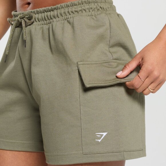 Gymshark Cargo Shorts Womens XL Olive Green Sweatshorts Gym Athletic Athleisure - Picture 5 of 11